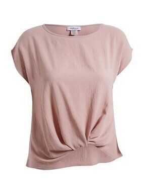 KORYE Women's Side Knot Short Sleeve Top Size 1XL In Tan